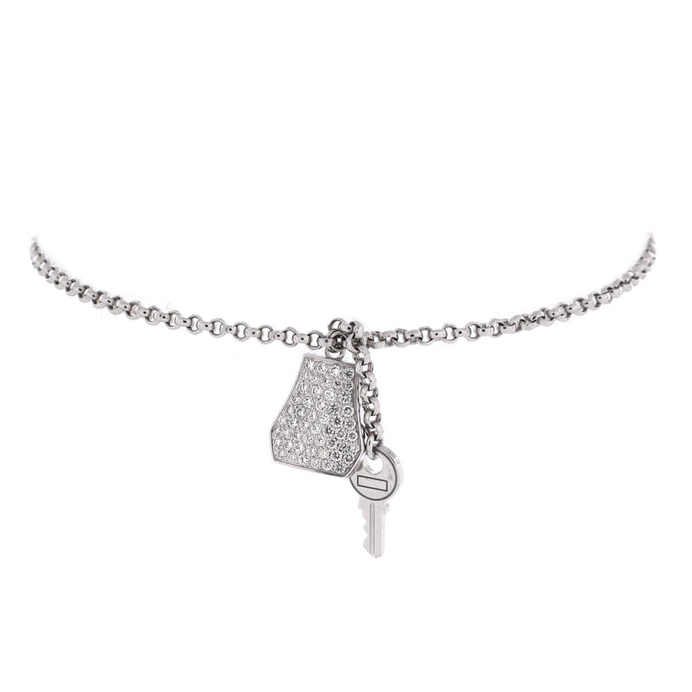 Hermes Small Kelly Clochette Chain Bracelet 18K White Gold with Pave Diamonds